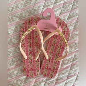 LoveShackFancy Havaianas Pink Floral Pattern Flip Flops